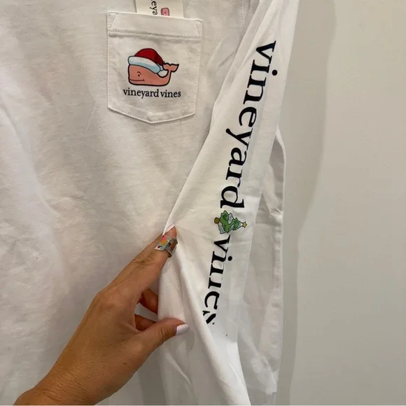 Vineyard Vines White Shirt with Santa Whale Logo - Picture 4 of 5